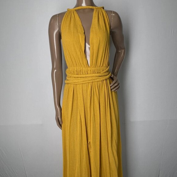 Spiritum Tulum Women’s Itzia Boho Cotton Gauze Maxi Dress – Mustard Yellow OS - Picture 1 of 8